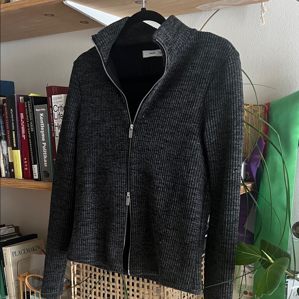 Mango Black Ribbed Zip-Up Jacket - Picture 3 of 4